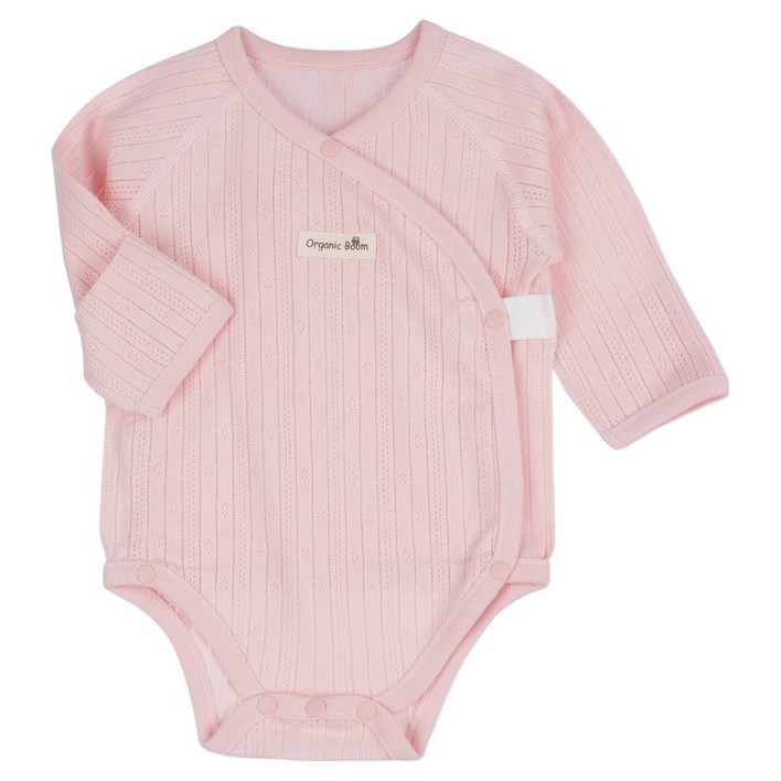 오가닉붐 신생아용 아일렛 자카드 스냅 배냇 바디슈트