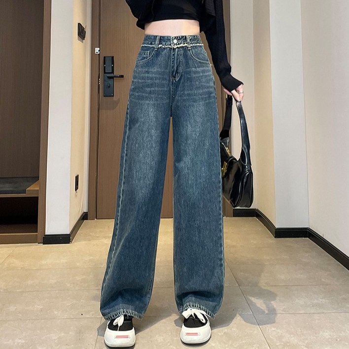 디멜디 여성용 캐주얼 워싱 와이드 청바지