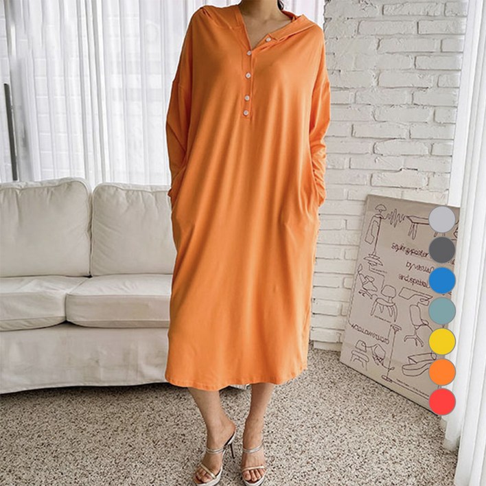 페이퍼먼츠 여성용 자체제작 컬러팝 보들촉감 박시 후드 원피스 04119