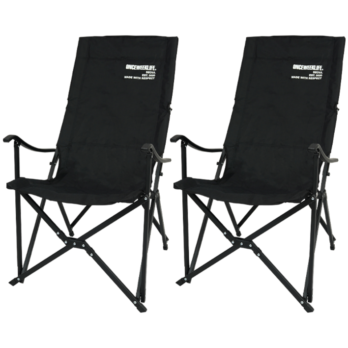 원스위크라이프 캠핑 프레임 릴렉스 체어 특대, 블랙, 2개
