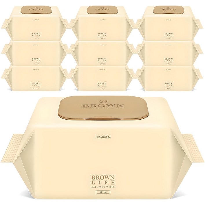 브라운 라이프 베이지 엠보싱 대용량 아기물티슈 캡형, 50g, 100개입, 10개