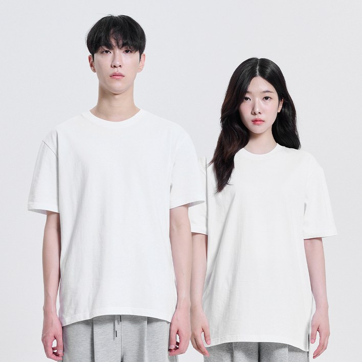 포슈어 통기성 순면 20수 옆 트임 레이어드 반팔 티셔츠
