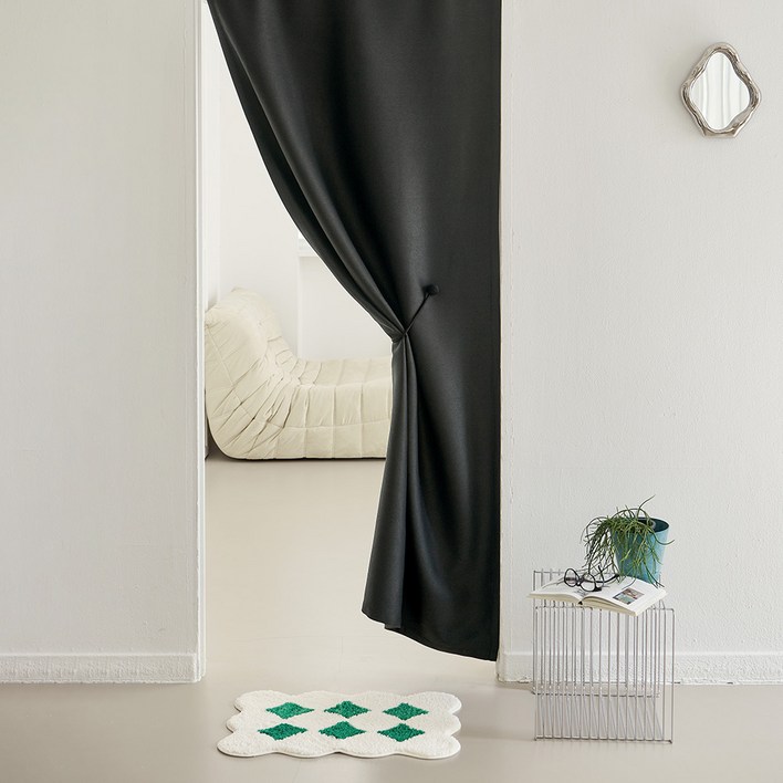 쁘리엘르 그로브 무타공 붙이는 벨크로 봉집 겸용 암막 커튼  자석타이백 세트