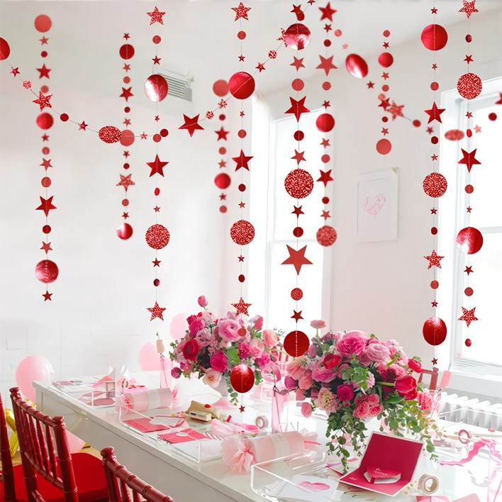 살림온 레드 오너먼트 드롭 가랜드 4m