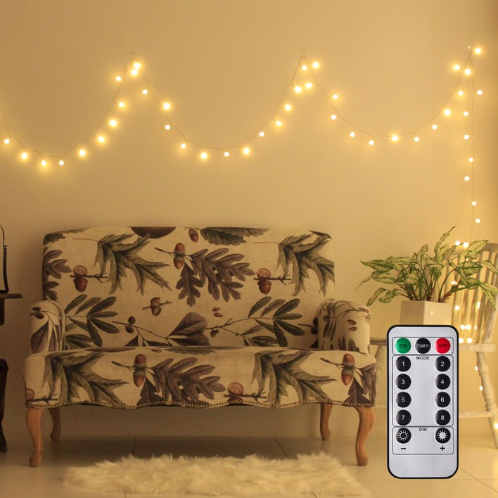 홈벨리쉬 가온 USB전원 방수건전지팩 겸용 앵두전구 줄조명 50구 D1  리모컨