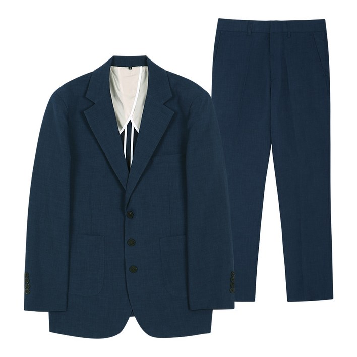 듀아크 남성용 빅사이즈 여름용 포멀 린넨포켓 쓰리버튼 수트 세트