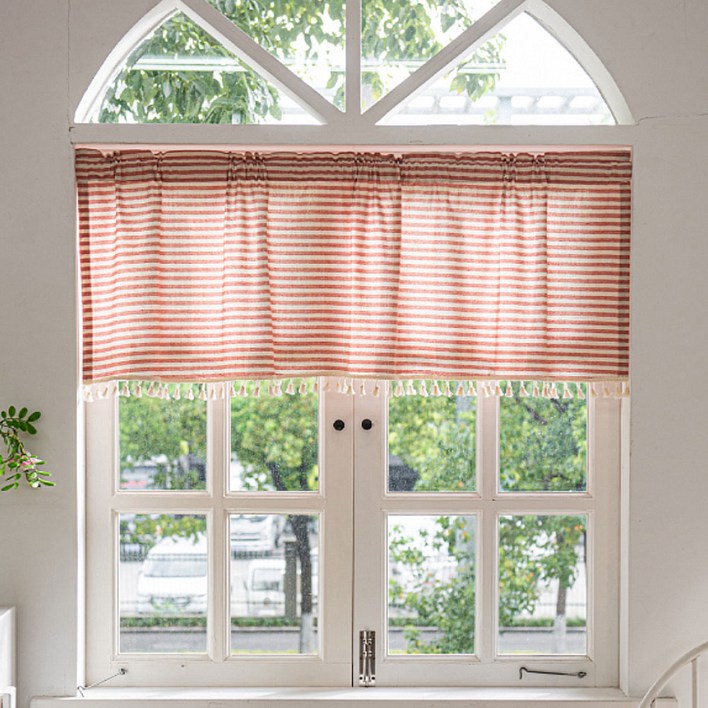 지앤와이 스트라이프 태슬 작은창 가리개 바란스 커튼