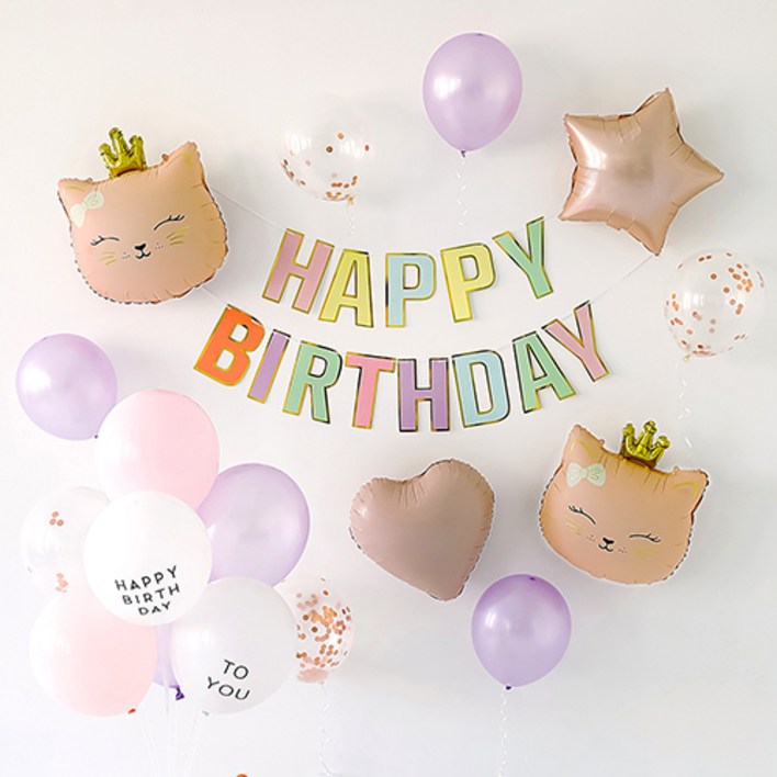 파티해 생일파티 풍선 세트, A 12 왕관 고양이 핑크, 1세트
