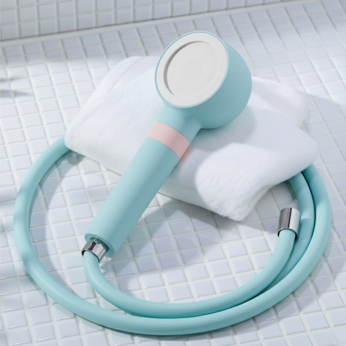 아이너리 마카롱 수압상승 필터 샤워기 헤드 세트, 민트 블루, 1개