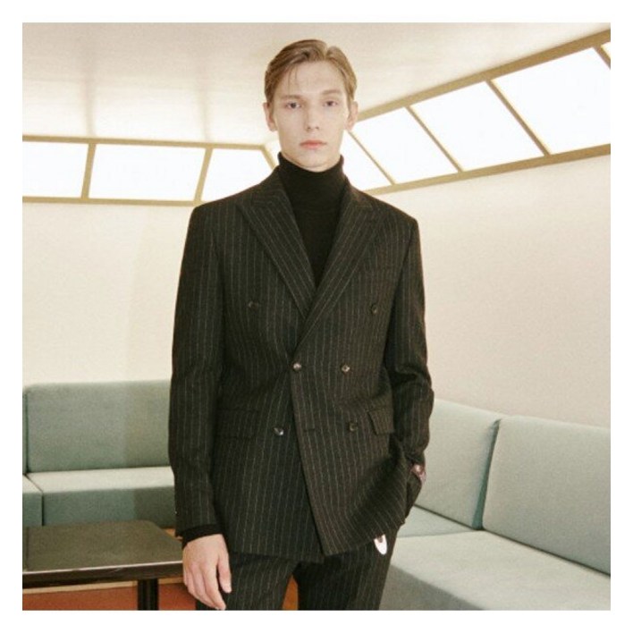 파렌하이트 GRANDCRU  파비오 캐시 플란넬라 스트라이프 더블 브레스티드 수트 자켓 FHJAX2171