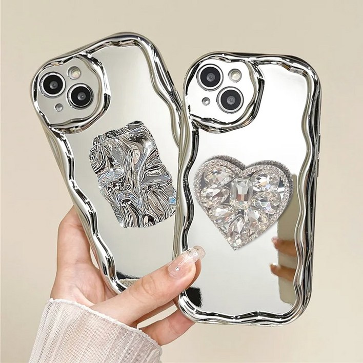 갤럭시 버디3 퀀텀5 A25 A35 큐빅 거울 스마트 톡 점프2 와이드6 A23 A34 실버 웨이브 실리콘 케이스  pt5817