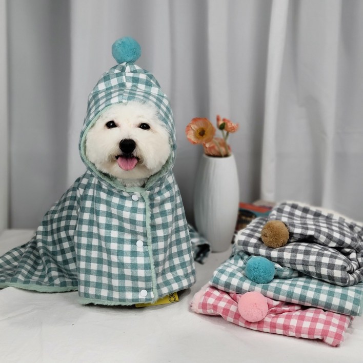 강아지 숄 케이프 방석 리본 강아지담요 고양이 담요 수면잠옷 이불 의류 망토 후드, 그레이