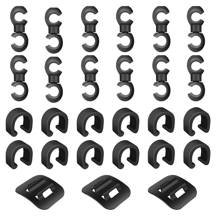 27개 자전거 케이블 클립 세트, 브레이크 기어 케이블 하우징 마운트 가이드 클립, 키트에는 C클립, 스위블 S후크 클립, 자체 접착 프레임 버클이 포함됩니다, 1개
