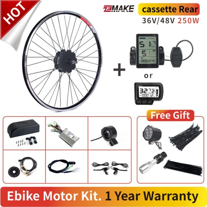 고속 브러시리스 기어 허브 Ebike 모터 키트 ZEMAKE 전기 자전거 변환 전면 카세트 후면 36V 48V 350W 500W