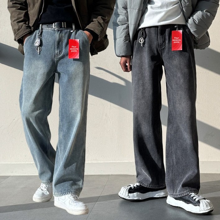남자 세미와이드 샌드워싱 뒷밴딩 데님 청바지 팬츠 빅사이즈