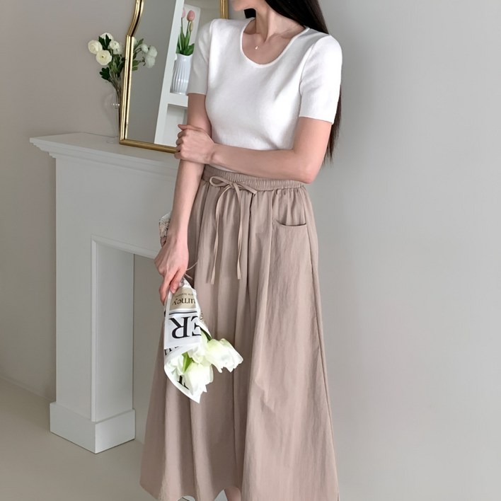 헤아비아 여성 밴딩 롱치마 포켓 루즈핏 A라인 스커트