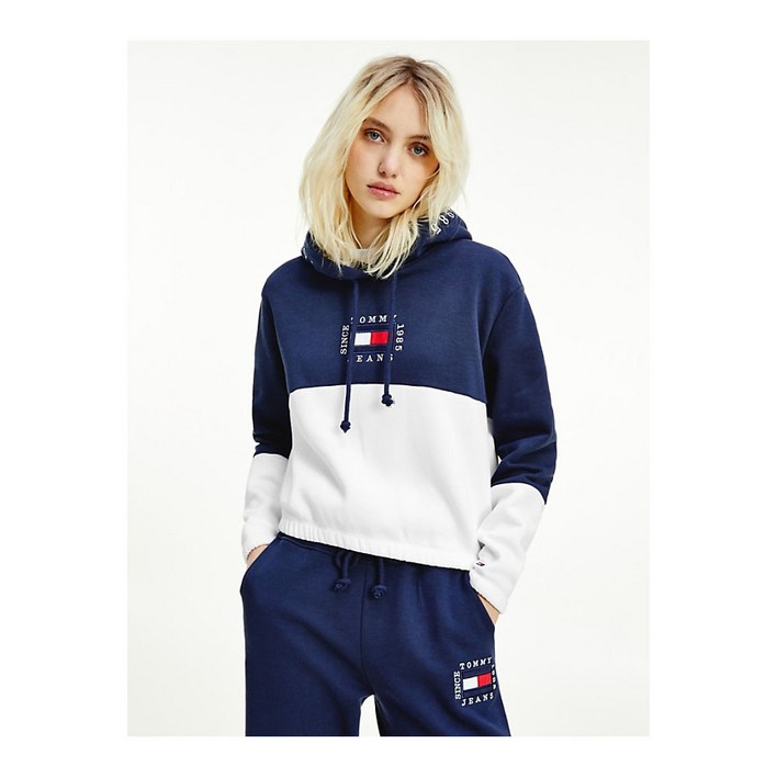 타미힐퍼거 컬러블럭 크롭 후드티