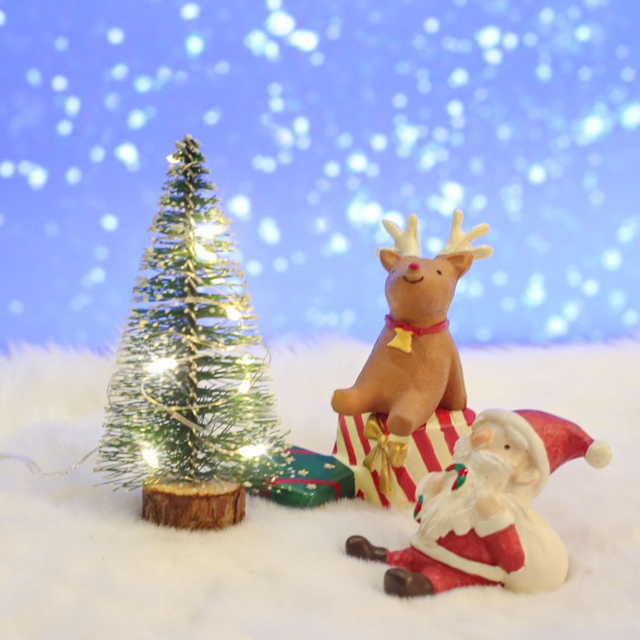 이플린 크리스마스 미니어처 소품 / 미니트리 와 도자기인형(산타버전) 풀세트 + 선물상자 크리스마스미니장식