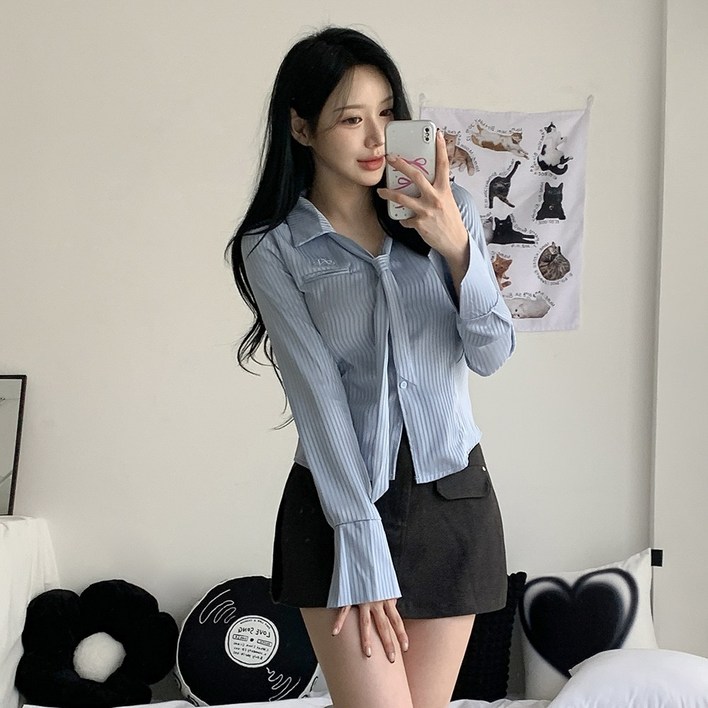 긱시크2col 레츠 슬림핏 스트라이프 타이 셔츠 남방