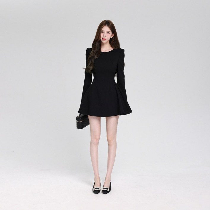 COSYEVNO  여성 춘하 오피스 라운드넥 퍼프 숄더 A라인 미니 원피스 TZKlyq-8