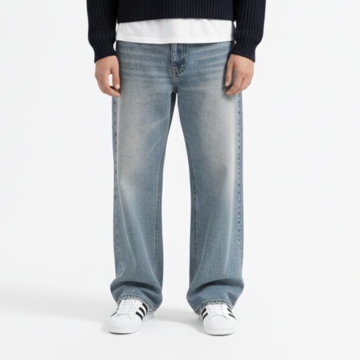 하트플로우 빈티지 워싱 데님 와이드 청바지