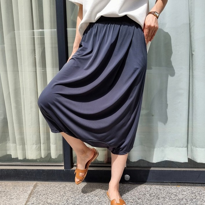 리즈와이 알라딘 하렘 배기팬츠 허리밴딩 똥싼바지 루즈핏 7부기장 (차콜/블랙, 55~77)