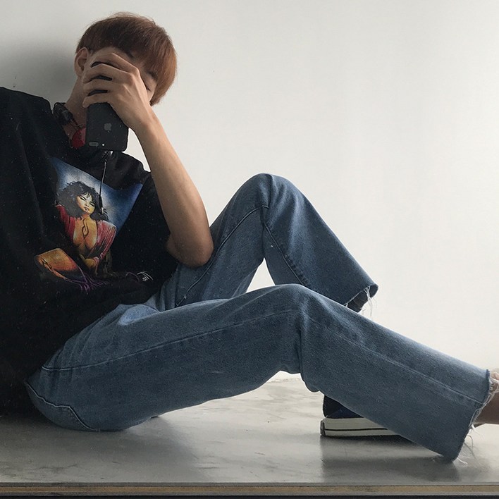 남자 9부 일자 바지 데님팬츠