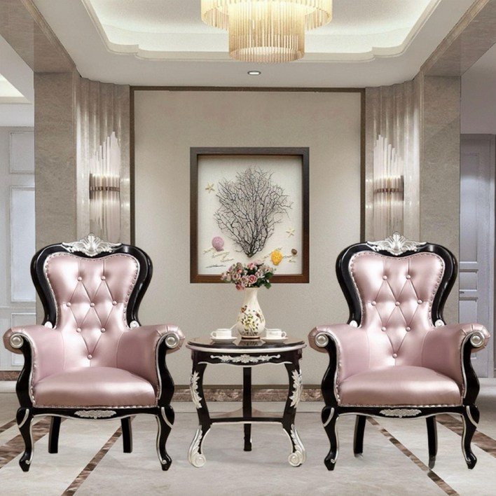 왕의자 유럽 체어 의자 화려한 장식 황실 카페 왕실 중세, 1개, 2세대 실버 핑크 가죽 의자 2개 1개
