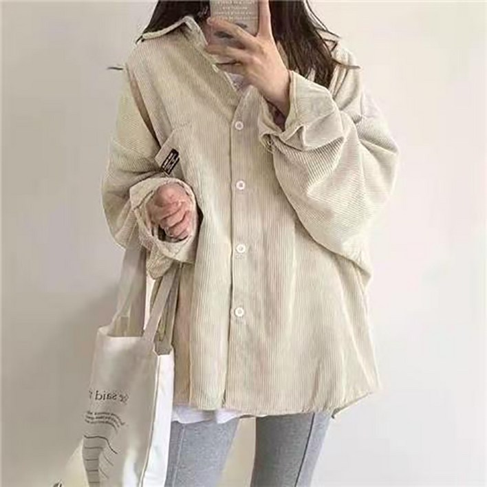 여성 봄 코듀로이 루즈핏 셔츠