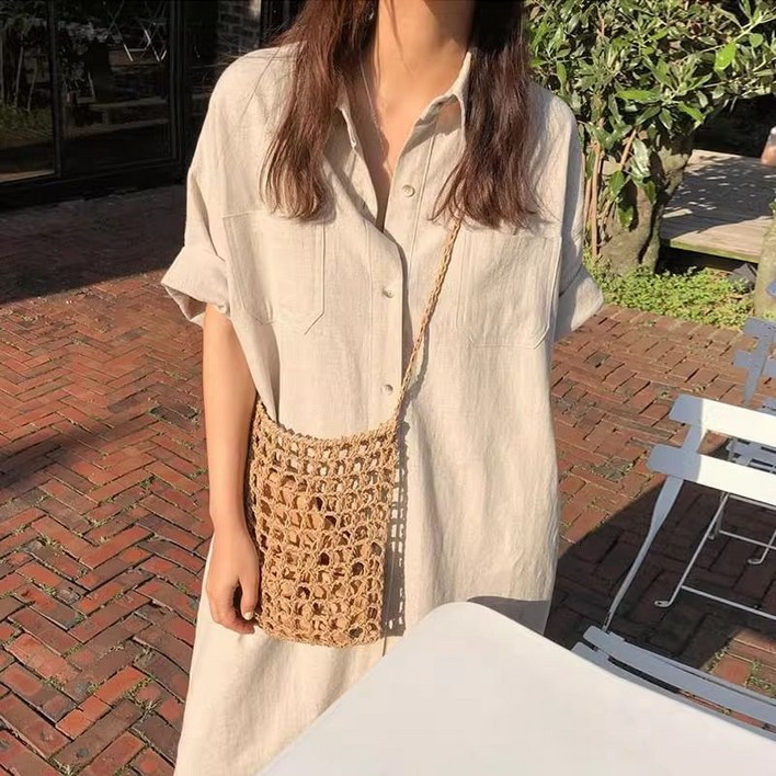 UPPERCUT 여성 루즈핏 반팔 셔츠 롱원피스 데일리룩 빅사이즈 맥시원피스