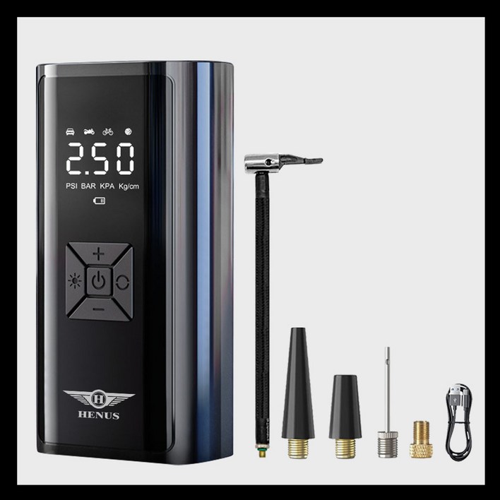 헤몬팜 타이어에어 휴대용 타이어 공기압 주입기 무선 올인원 공기 주입기 6000mAH, 블랙, 1개