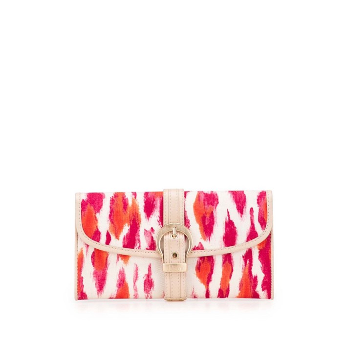 크리스찬 디올 중고 2007 프린트 캔버스 버클 스트랩 플랩 장지갑