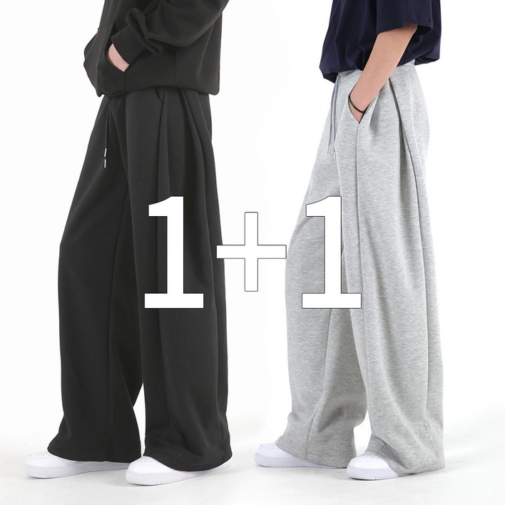 오버나인 11 남자 사이드 핀턱 옆트임 바지 와이드 트레이닝 팬츠