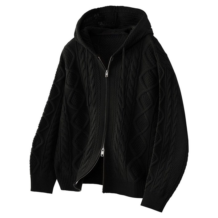 팀스핏 남성용 오버핏 2WAY 아란 꽈배기 니트 후드집업 5Color