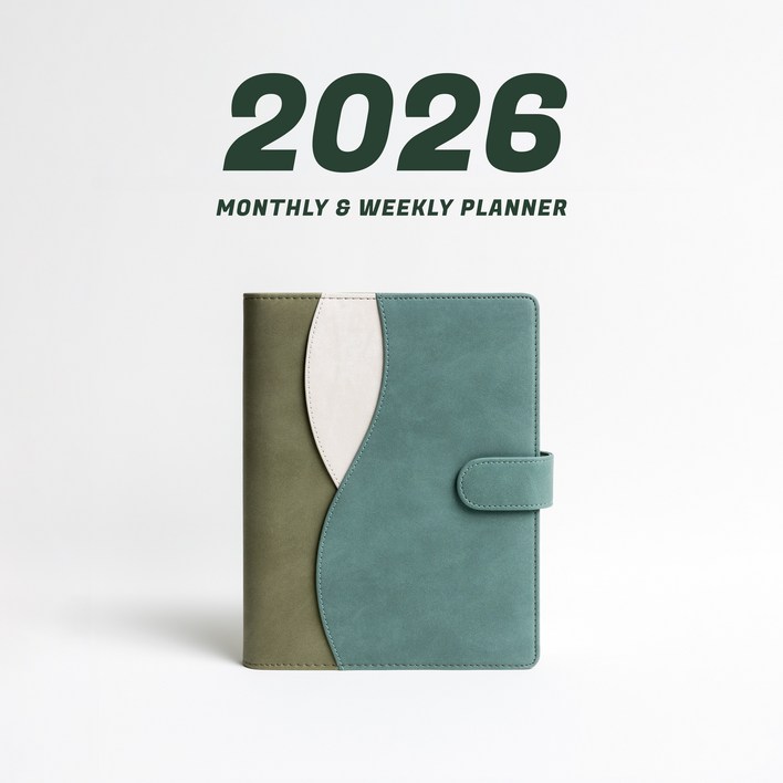 WAVY 프리미엄 6공 비즈니스 2026년 날짜형 다이어리, 올리브 그린 날짜형