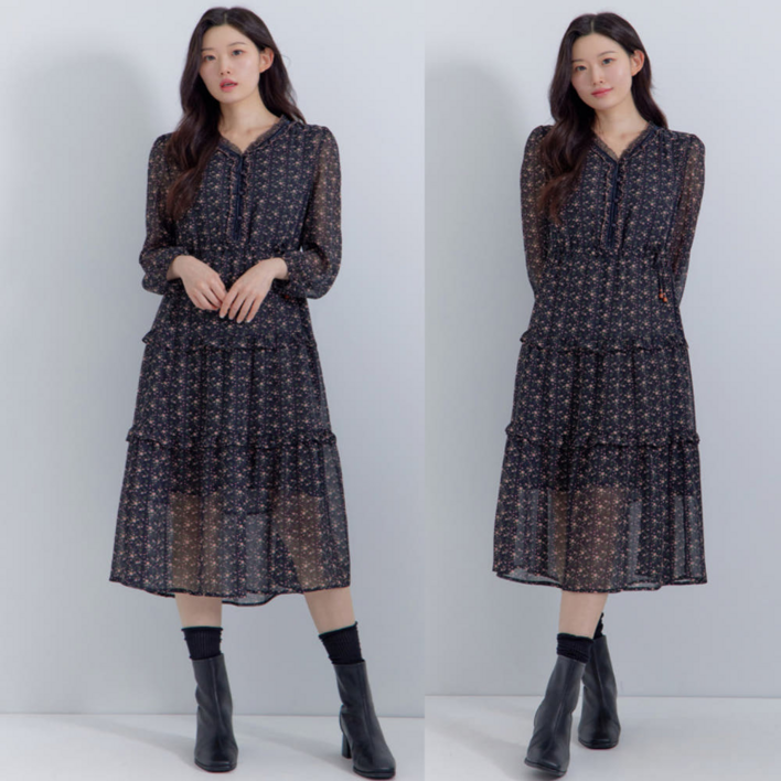 지센 [부산점] 보헤미안 플로럴 쉬폰 원피스 LCOPP821 1컬러