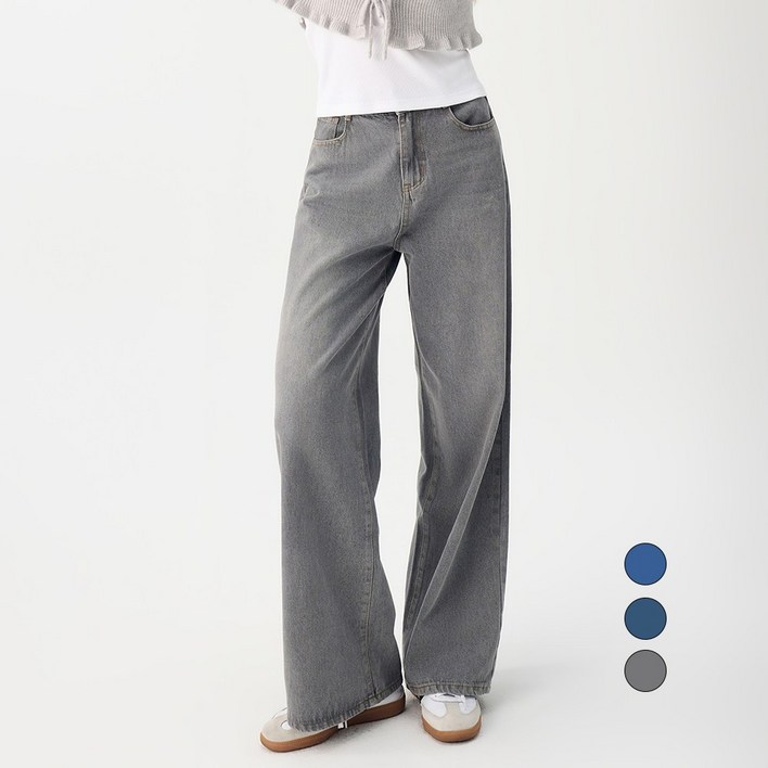 엘블로썸 여성 [숏,기본,롱] 와이드 여유로운 일자핏 청바지