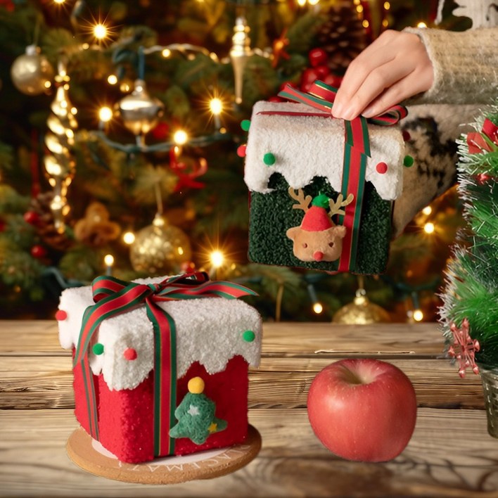 크리스마스 선물상자 트리장식 소품 리본 선물 포장지, 1개, 그린화이트루돌프