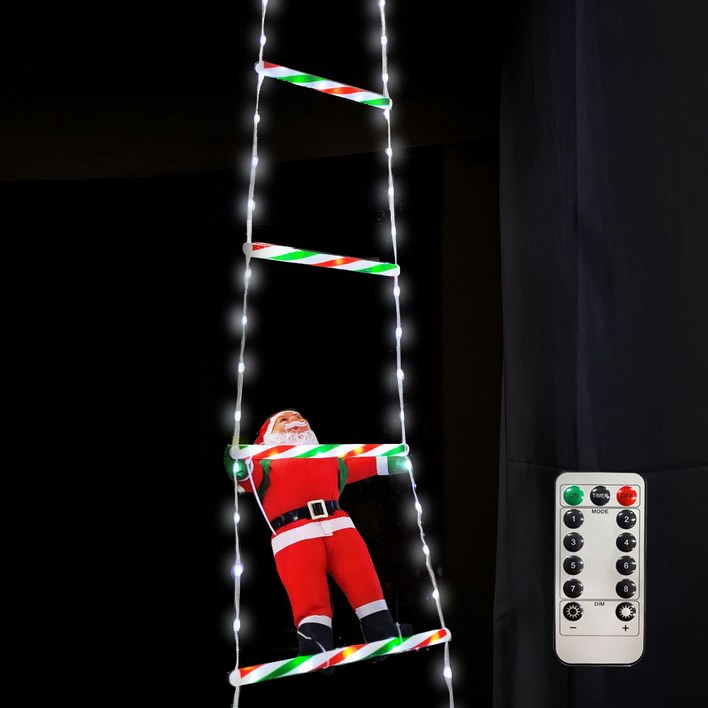 크리스마스 소품 조명 대롱대롱 사다리 줄 벽타는 산타 인형 장식 전구 USB형 리모컨, 1개, 화이트
