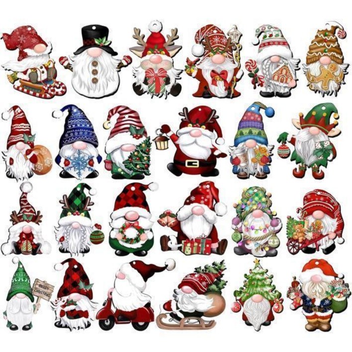 오너먼트 오나먼트 미니어처 24Pcs 크리스마스 노메 장식 중복되지 않은 나무걸이 트리용 나무 파티 용품