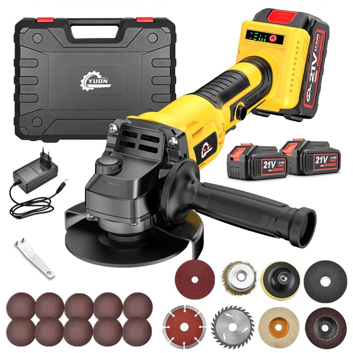 YUON 독일 21V 무선 4인치 핸드 그라인더 풀세트, 1개