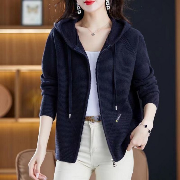 빌리즈빈 여성 데일리 집업 후드 니트 가디건 51186