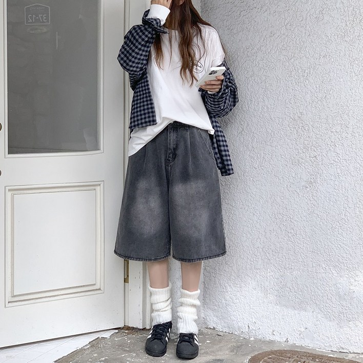 앤샵 [남녀공용/당일출고] 원스 데일리 핀턱 와이드 워싱 데님 버뮤다팬츠 버뮤다 반바지 청반바지(2color)