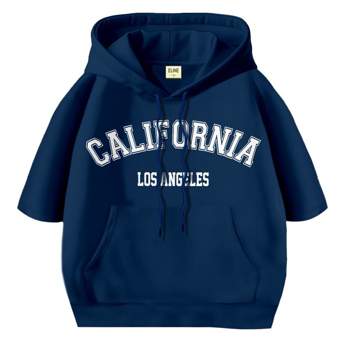 이라인 국산 반팔 후드티 캘리포니아 빅사이즈(~2XL) 오버핏 남녀공용 루즈핏 특양면