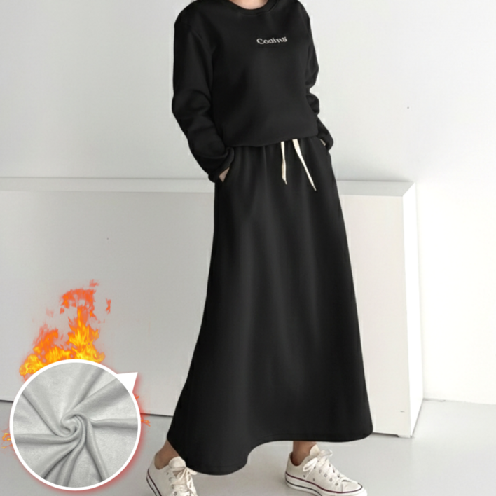 누보마켓 여성 기모안감 롱치마 겨울 따뜻한 A라인 롱스커트 데일리 치마