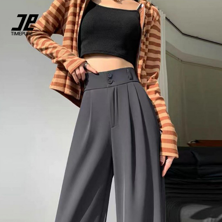 여성 프리미엄 수트 팬츠 오버핏 드레이피 핏 슬랙스 뱃살 커버 하이웨이스트