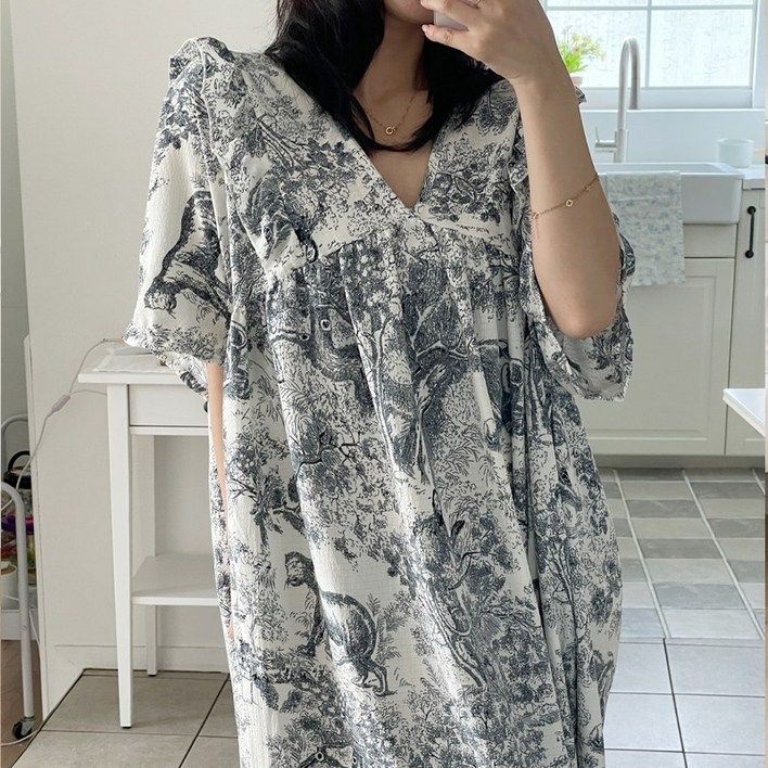 미야미 반팔 44 120 빅사이즈 뜨왈 빅사이즈 감성 오버핏 파자마 홈웨어 원피스 임부복