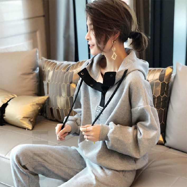 AOKADA 여성 루즈핏 맨투맨 후드티 조거 팬츠 투피스 가을 트레이닝 상하의 세트