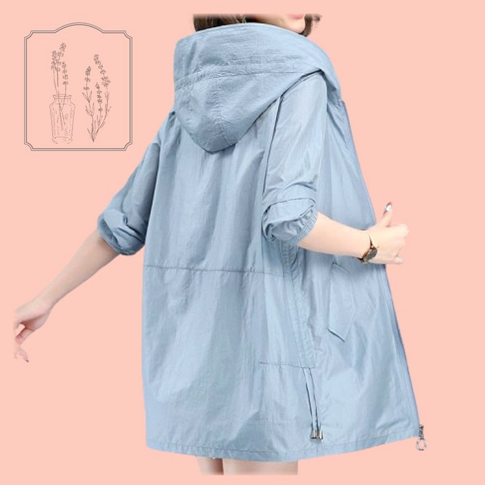 라벤더헤이즈 여자 바람막이 후드 집업 봄 가을 중년 점퍼 빅사이즈 초경량 자켓 살안타템