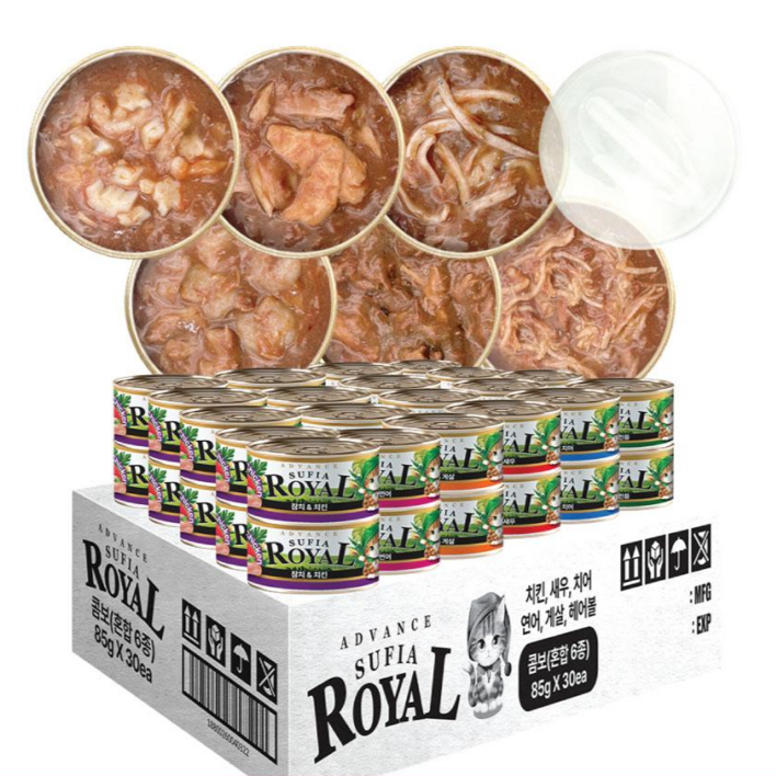 어드밴스 로얄 수피아 7종 85g x 90개입 고양이 캔 길냥이 통조림 간식, 85g, 90개, 수피아 콤보